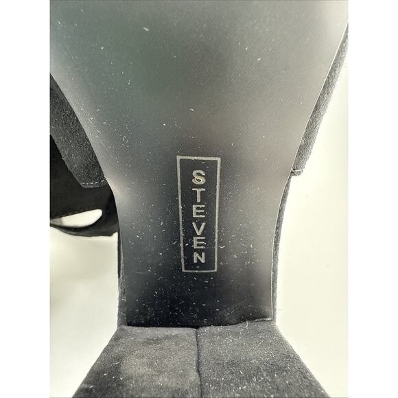 STEVEN MADDEN 6 Leather Black VENUZ Sandals Peeptoe Slingback Block 3" NEW - Picture 10 of 14